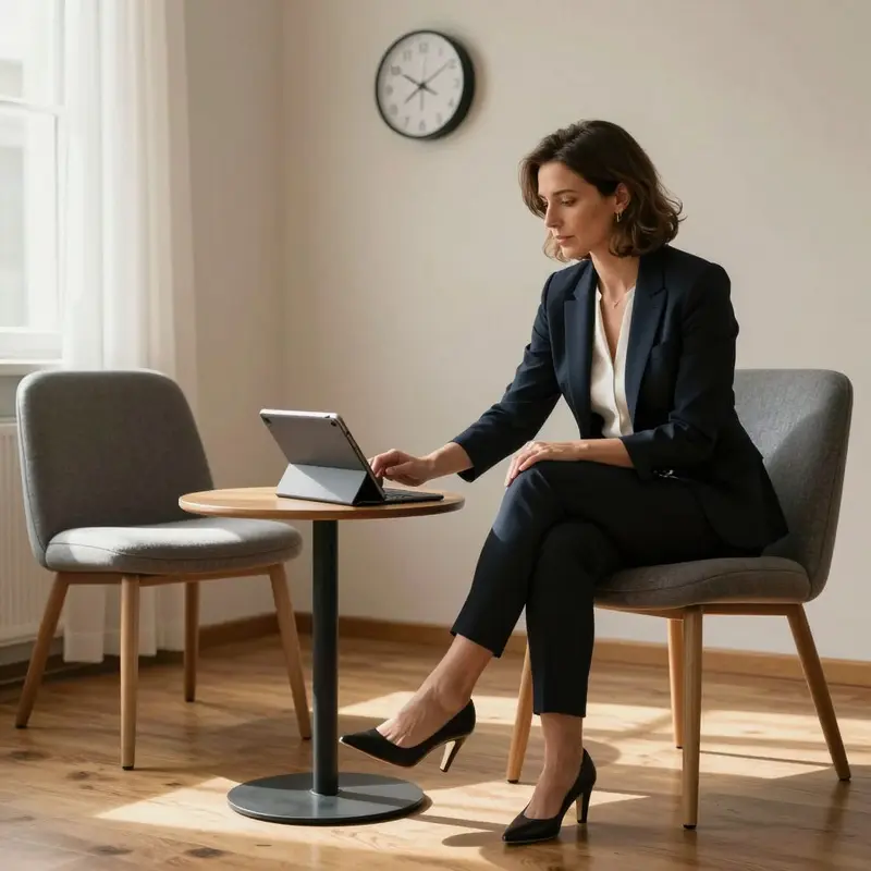 A consultant waits opposite an empty chair, time ticking as a missed appointment goes unpaid.
