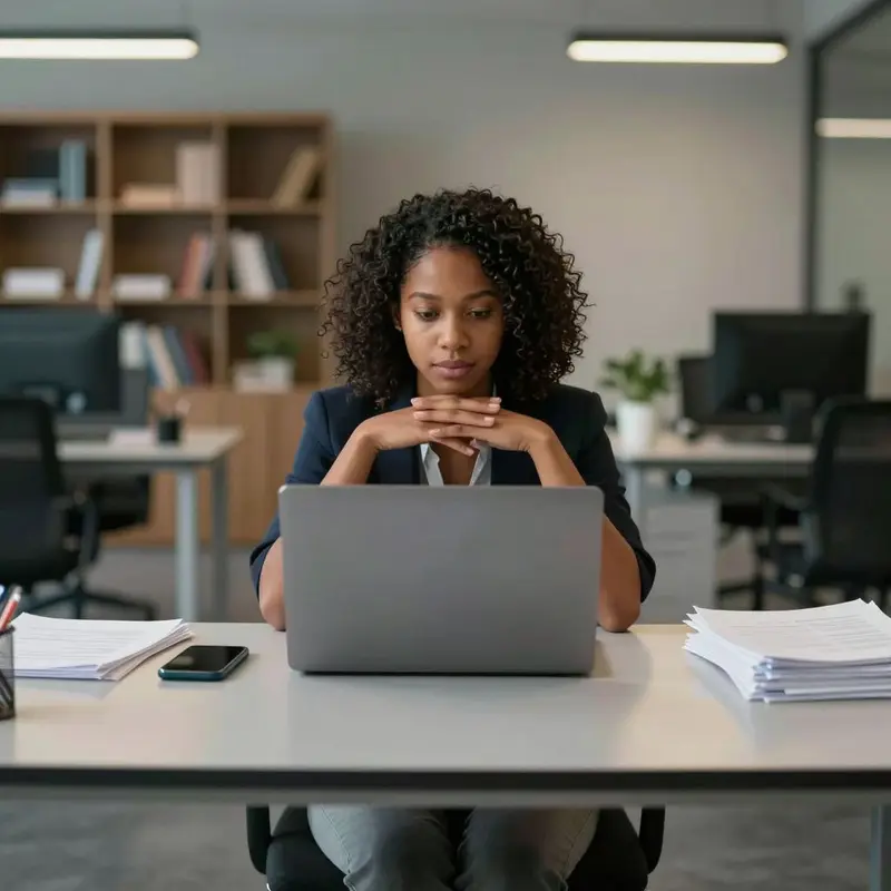 A consultant sits quietly at a table, surrounded by disconnected tools that hint at hidden rework.