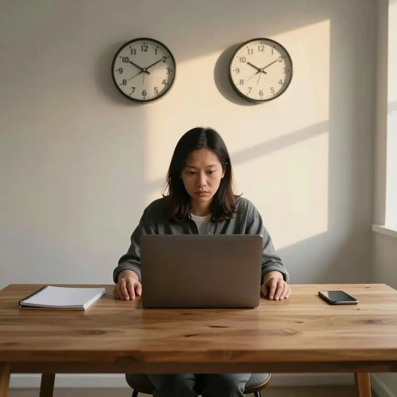 Independent consultant at a home office desk reviewing scheduling tool problems to fix before AI calendar habits settle in.