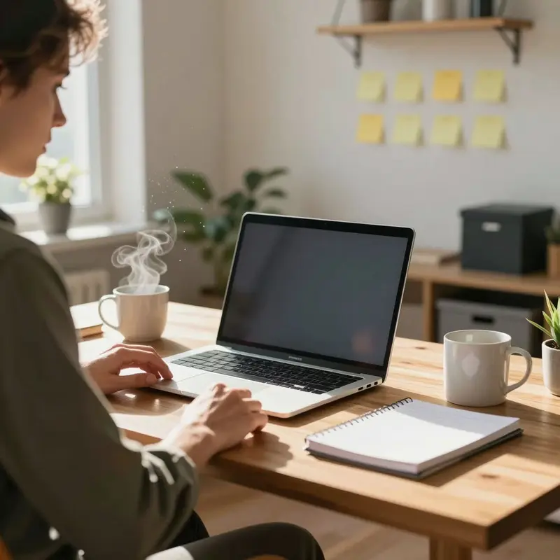 A solo owner pauses at a tidy desk, ready to streamline repetitive tasks into efficient workflows.