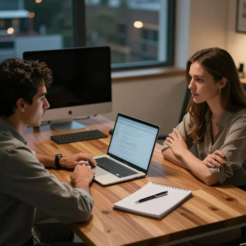 Two marketers sit across a desk, quietly weighing predictable versus hidden advertising costs.