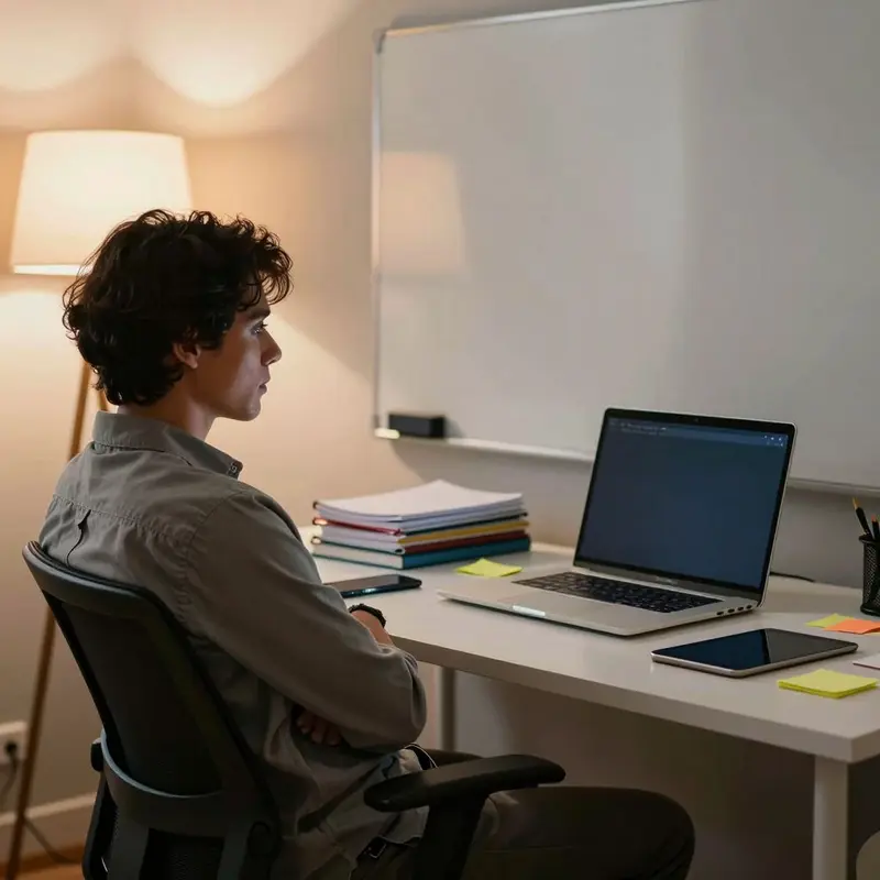 A consultant pauses at a cluttered desk, reflecting on how tool setup choices affect daily ease of use.