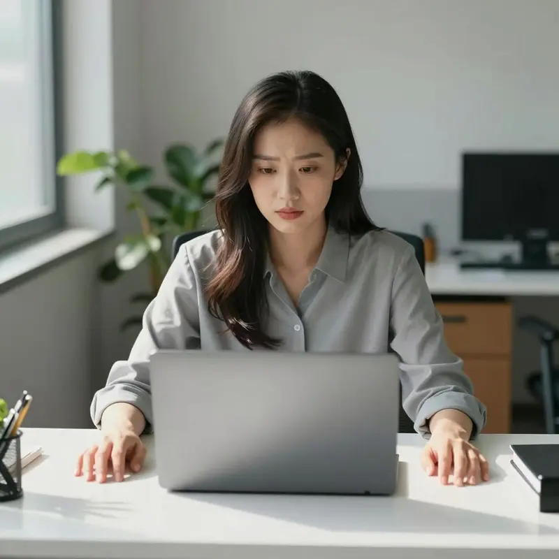 A course creator sits with a closed laptop, considering which checkout fields to remove.