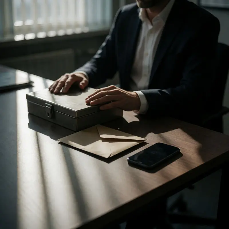 A consultant secures sensitive materials, reinforcing confidentiality and careful validation practices.