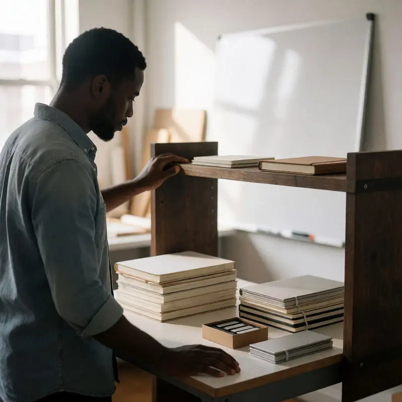 A creator compares two physical product setups in a clean studio workspace.