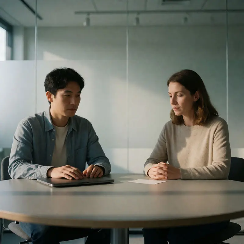 A pair reviews a simple, blank prompt card to keep answers clean and extractable.