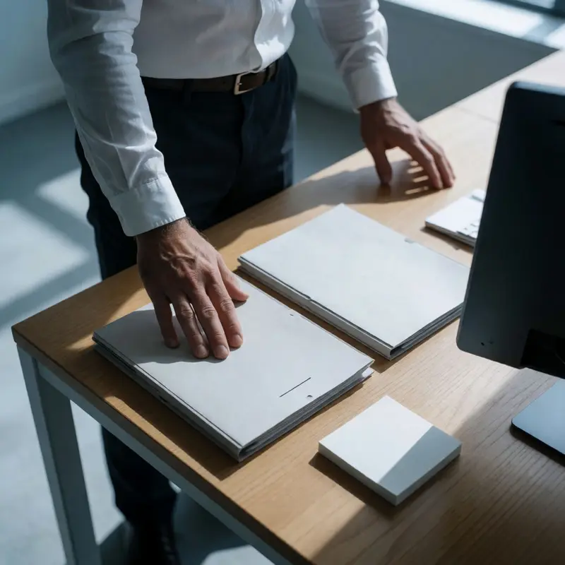 Duplicated folders on a desk suggest duplicated follow-up work.