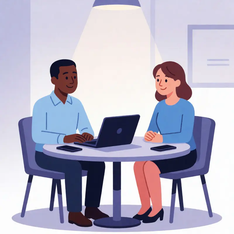 A client and consultant pause to confirm agreement before AI notes begin.