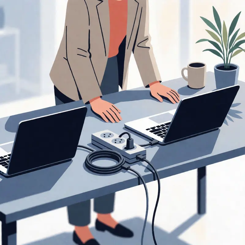 Plutio vs HoneyBook pricing comparison cover image of a solo freelancer with hands on a desk comparing two closed laptops and considering setup and costs.