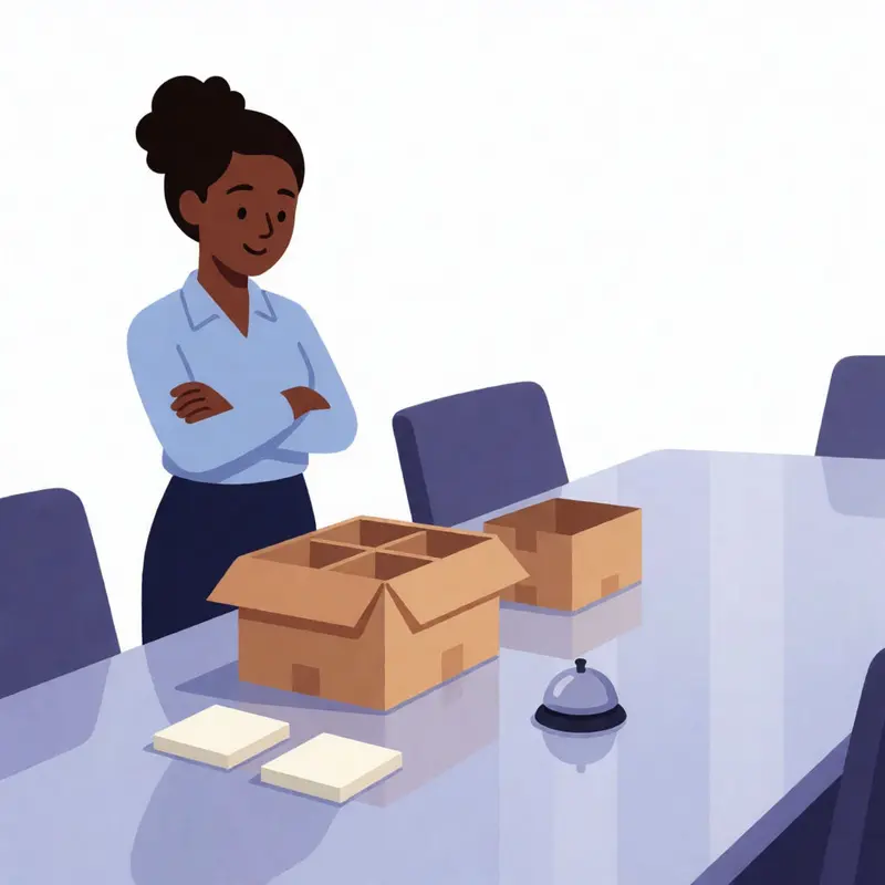 Two empty boxes on a table suggest choosing between a broad workflow container and a simpler chat-first setup.