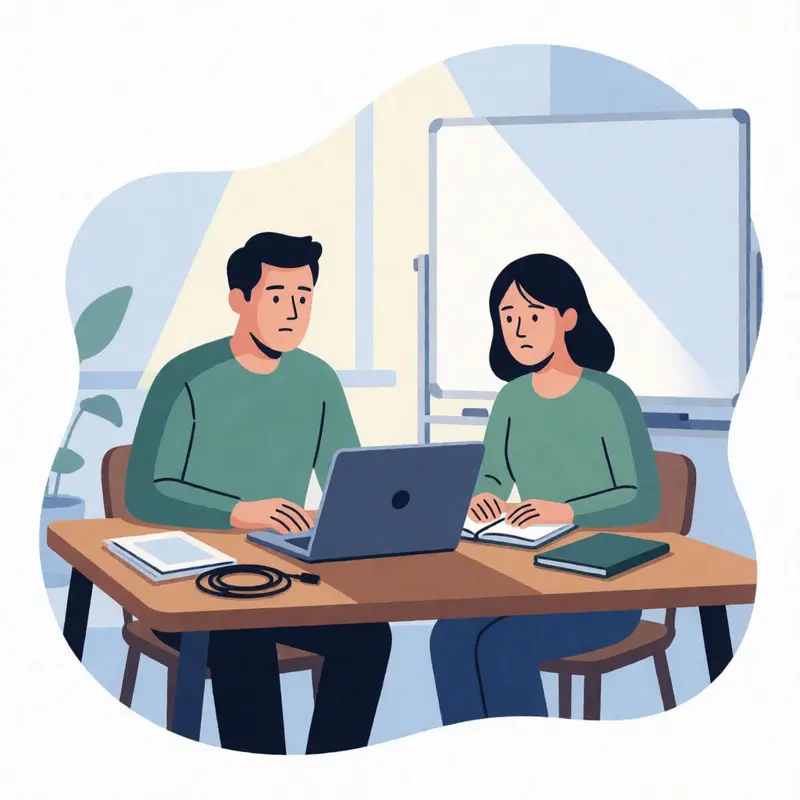 Zapier Functions replacement guide cover image of two consultants at a table with a closed laptop, cable, and blank whiteboard in the background.